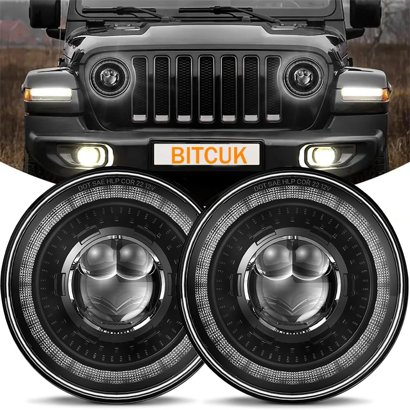 

Dragon Eyes 7INCH LED Headlight Moto Car Led 7" Car Headlamp with High/Low Beam Turn Signal Light or Jeep wrangler JK TJ CJ Lada