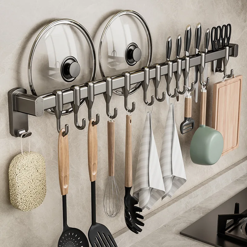 Kitchen Hook Punch-free Hanging Rod Spovel Hanger Row Hook Multifunctional Wall-mounted Storage Knife Holter