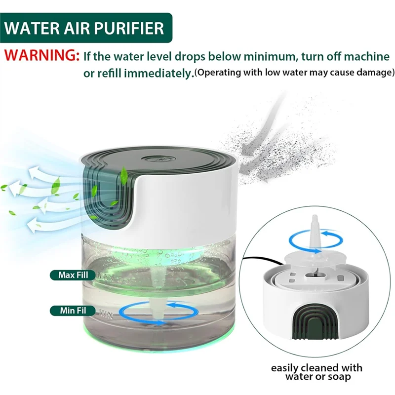ABBZ-Water Air Purifier For Home,Quiet Variable Speed Water-Based Purifier With Night Light Suitable For Bedroom And Office EU P