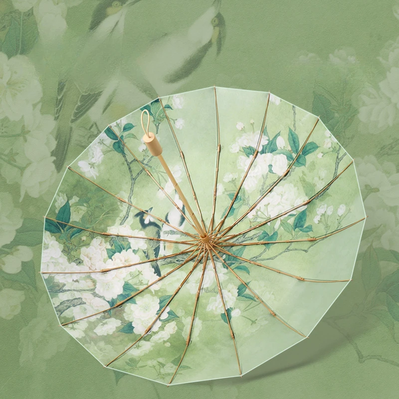 Women Printed Folding Large UV Protection Parasol Dual Use Sunny Rain Portable Anti-UV Umbrella For Ladies Outdoor Travel