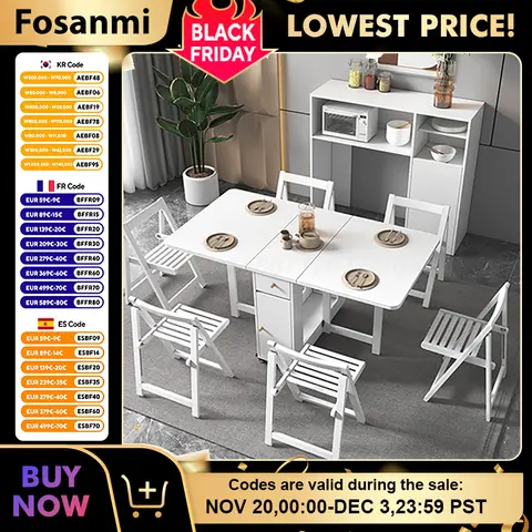 접이식 식탁, 다기능 공간 절약형 테이블, 스토리지 랙 포함, 익스텐션 디너 테이블, 0, 2, 4/6 의자