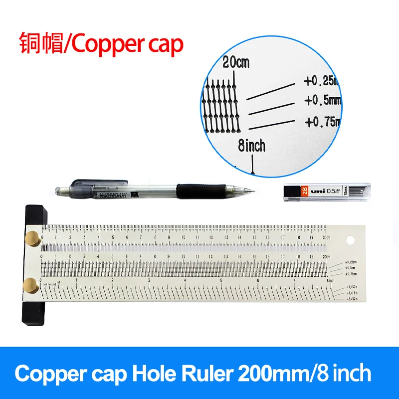 Multifunction Copper Cap Scale Ruler T-type Hole Ruler High-precision Carpenter Scribing Mark Line DIY Carpenter Measuring Tool
