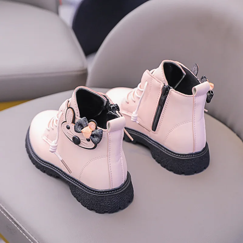 Kids Fashion Leather Boots New 2023 Autumn Winter Children\'s Waterproof Non-slip Cute Princess Ankle Boots Girls Casual Shoes