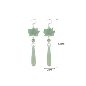 خطافات أذن قلادة لوتس بسيطة ، أقراط قطرة ماء أنيقة قديمة ، نمط يدوي صيني قديم ، صيني كلاسيكي أفضل 6 مبيعات أقراط صينية - رقم 6