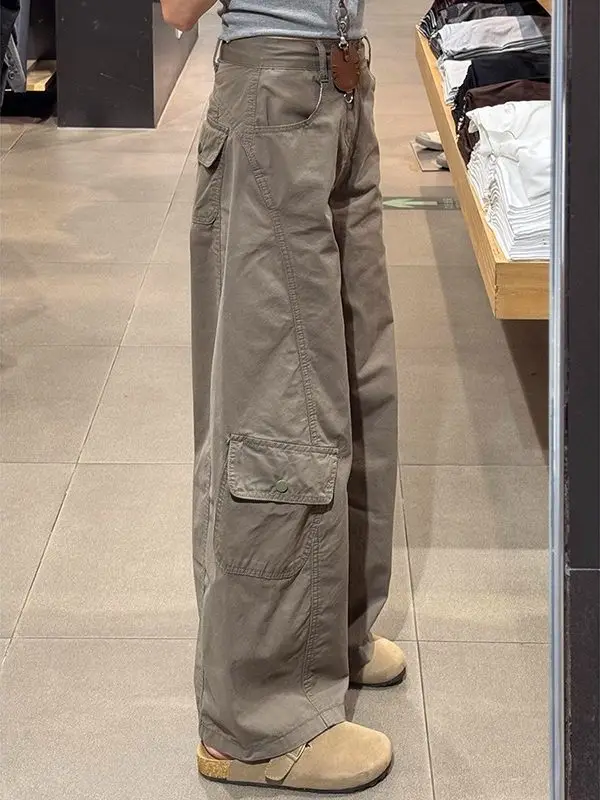 Rétro Qui Dry vêtements de travail pantalons de sport femmes hiver 2025 couteau minceur jambe droite pantalon large taille haute bouton C...