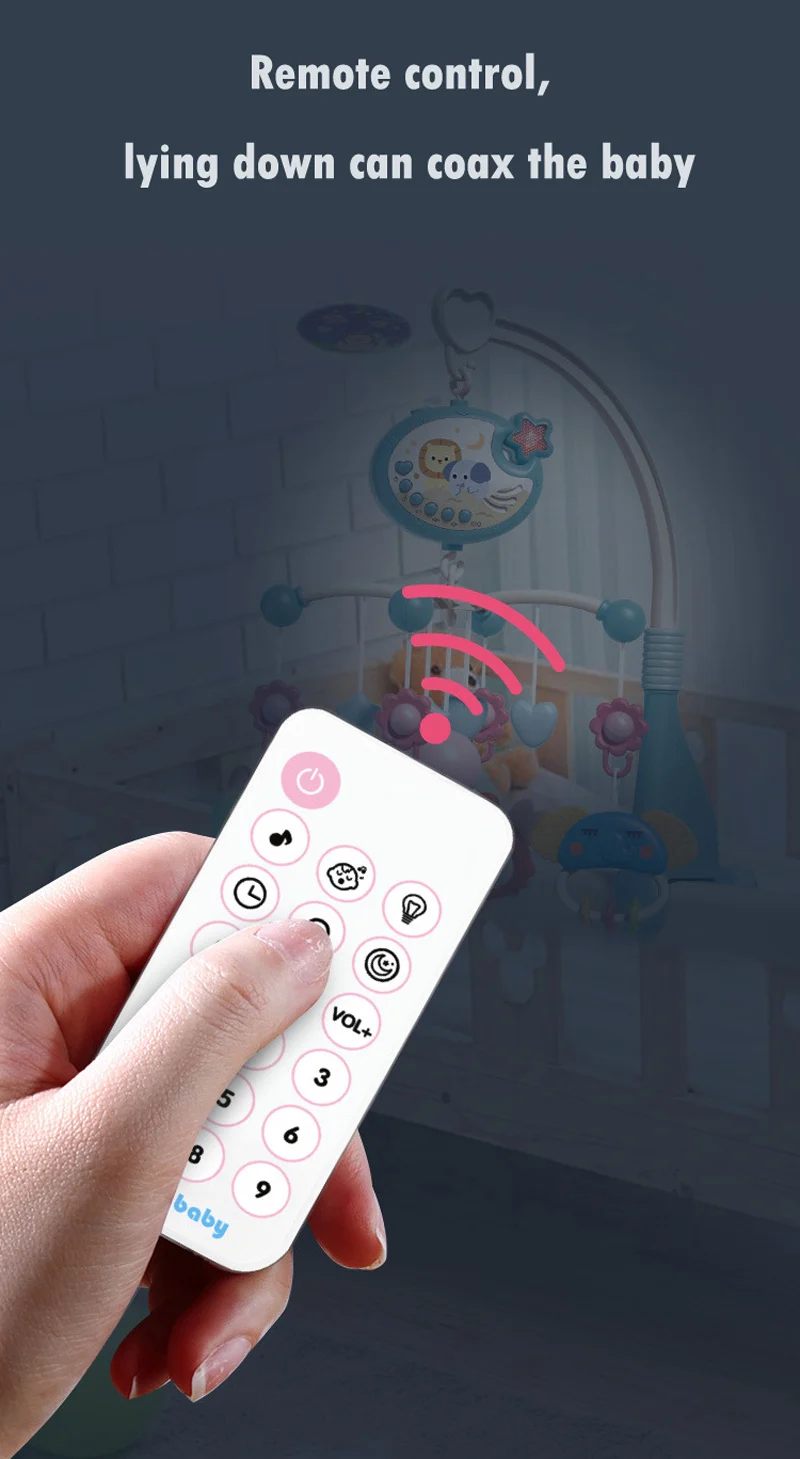 AnGku Hanging Baby Bed Bell with Music & Light Mobile Crib Toys for Newborn Montessori Rattles Cradle Baby Toys for 0-12 Months