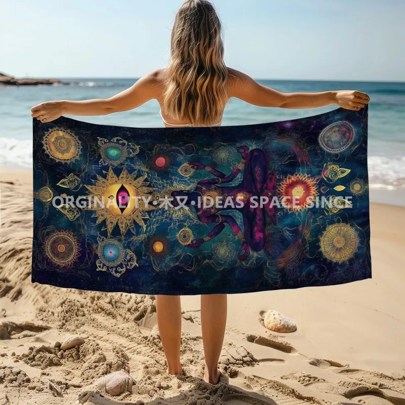 Chakra Yoga Hippie Beach Towel Patterned Sunscreen And Windproof Suitable For Swimming Pool Camping Travel