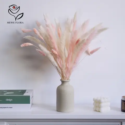 45pcs White Pink Eternal Dried Pampas Grass Flowers Bouquet for Wedding Table Centerpiece Natural Rabbit Tails Plants Home Decor