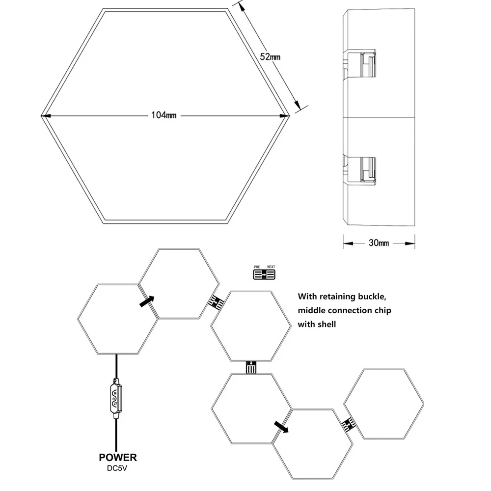 Hexagon Light แผง Splicing Modular เรขาคณิตหกเหลี่ยม Night Light รีโมทแอปควบคุมบรรยากาศผนังไฟบาร์เกมตกแต่งห้อง