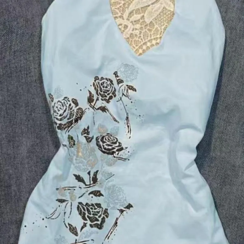 Y2k été nouveau Camisole Kawaii esthétique subculturelle imprimé licou gilet Harajuku haut court femmes bleu débardeur mode Punk hauts