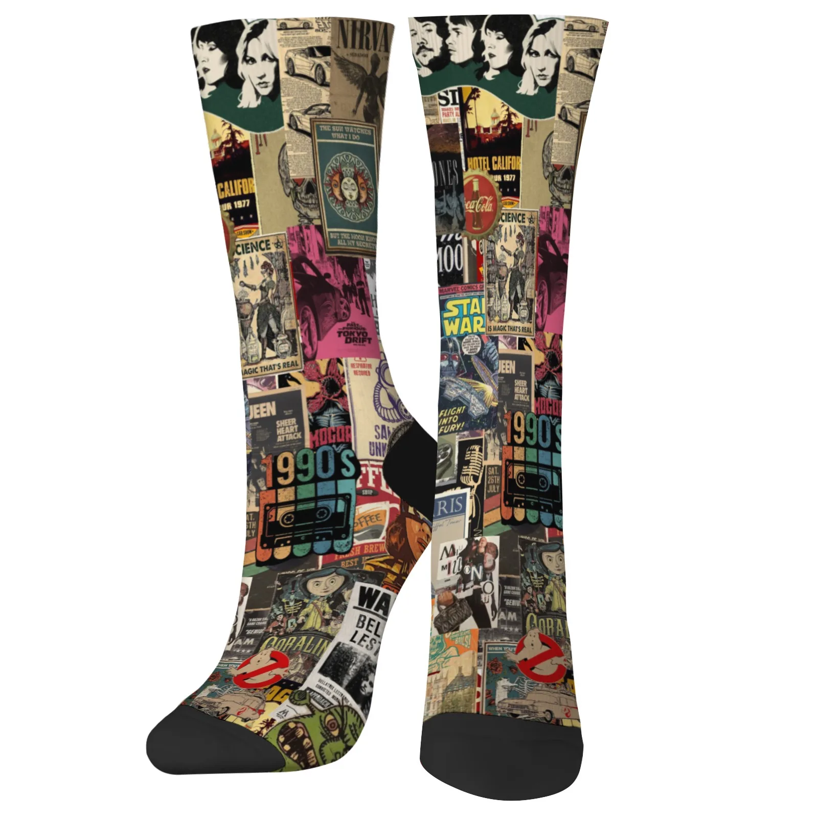 

Novelty retro collage style hip-hop compression socks Harajuku print crew socks unisex soft and comfortable holiday party gift