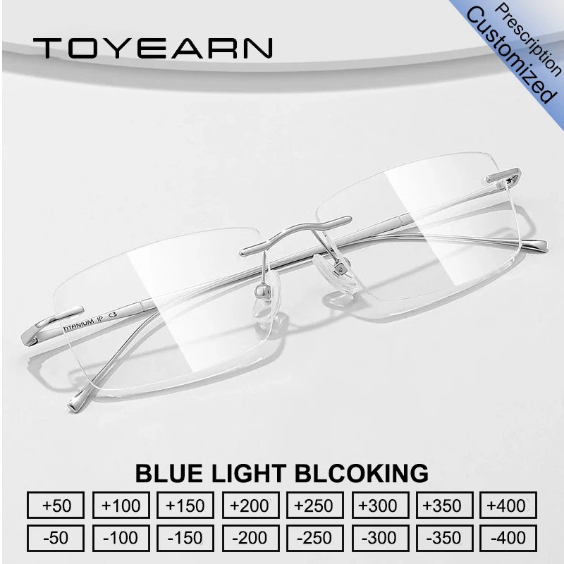 

TOYEARN New Ultra-light Titanium Myopia Prescription Glasses Men Rimless Reading Glasses Women Blue Light Blocking Computer