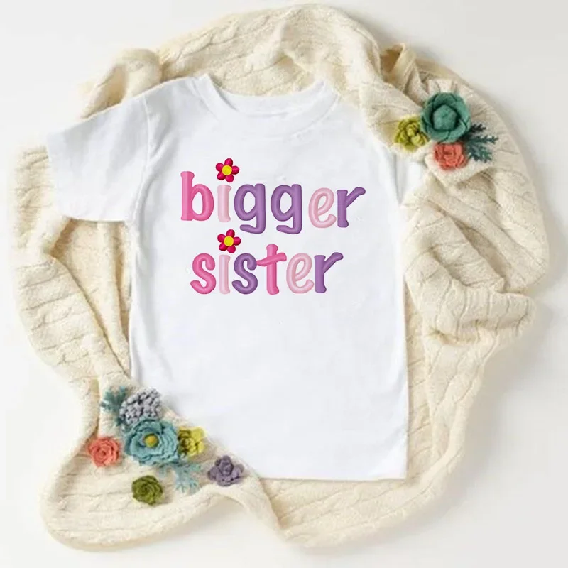 Big Sister Little Sister Matching Outfit T Shirt Summer Fashion T-shirt Children Short Sleeves White Tee Kids Tops Girls Clothes