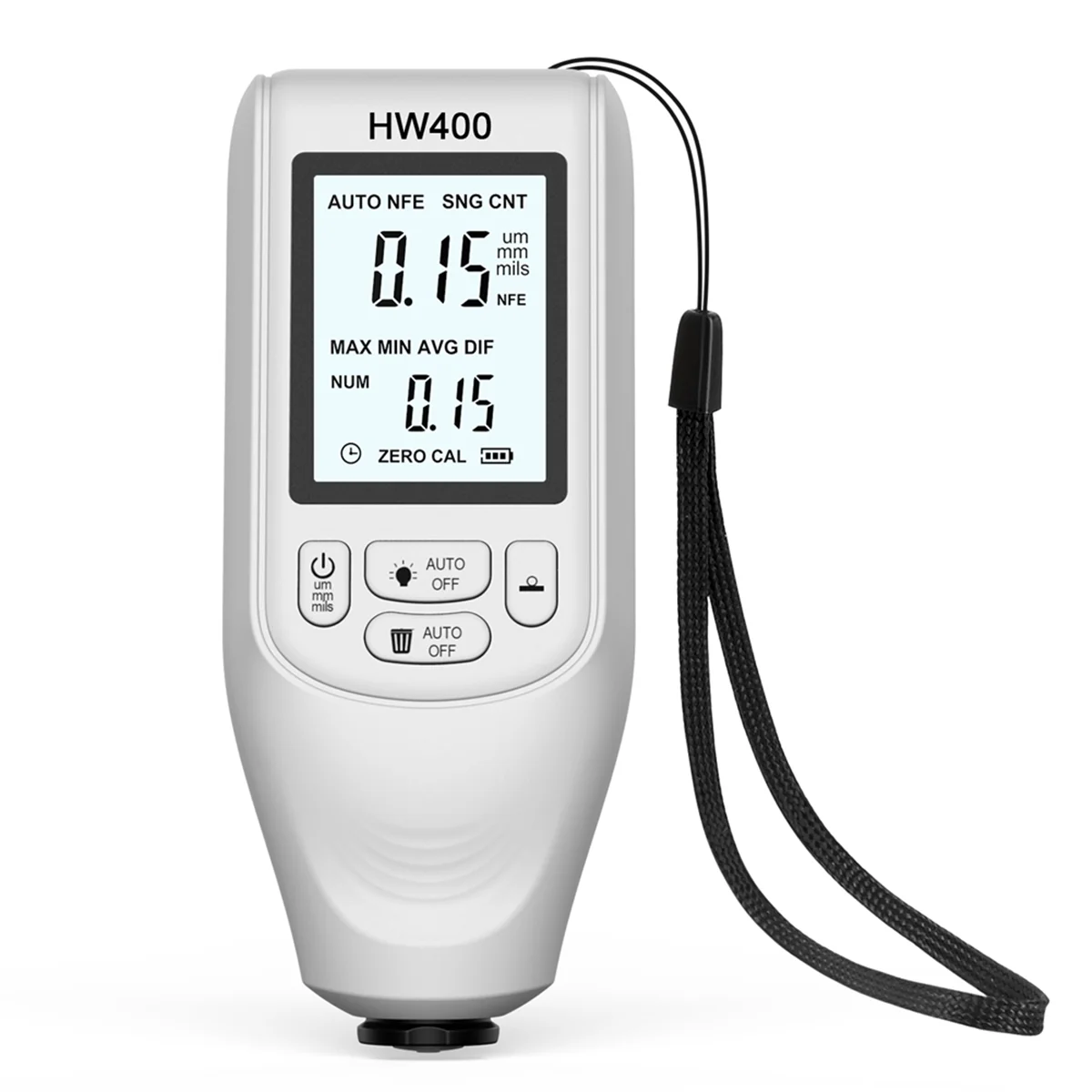 A06K Automatic HW400 Car Paint Thickness Gauge 0-2000UM Inspection Tools Tester Digital Car Paint Measuring Device White