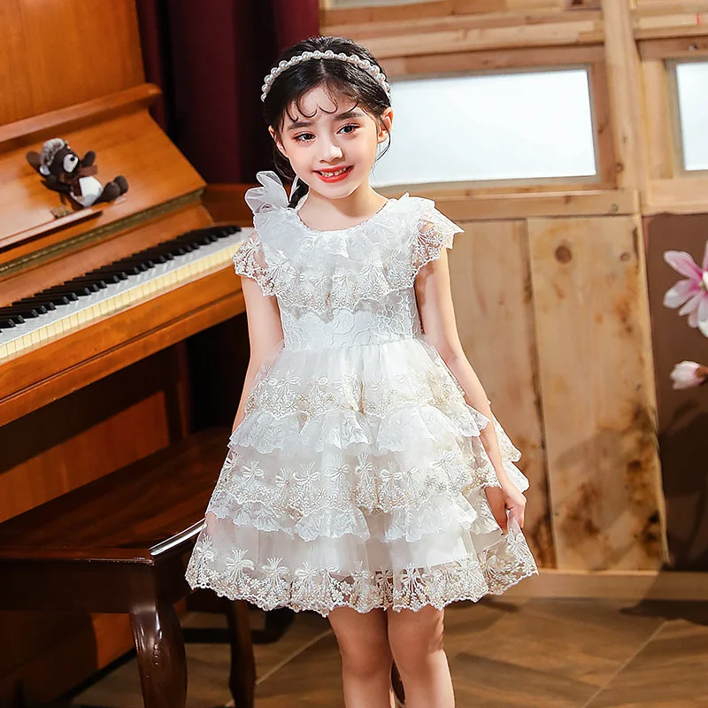 

Princess Wedding Flower Dresses Girl 2023 New Birthday Gift Baby Clothes Tutu Catwalk Piano Canonicals Vestidos 80-140 Costume