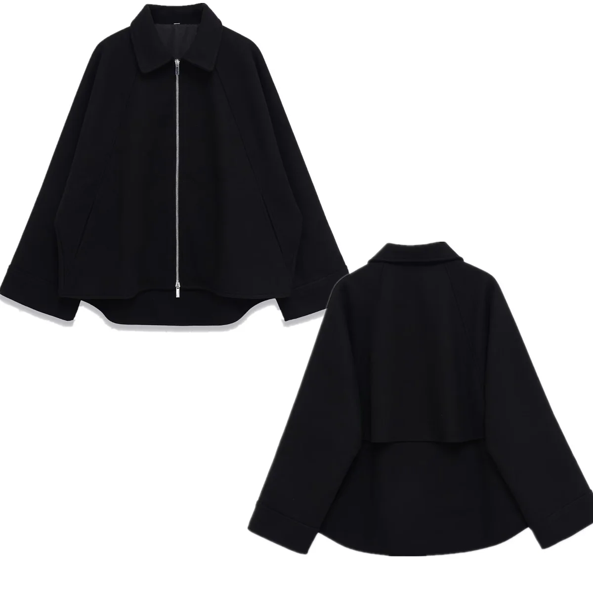 

Maxdutti Autumn Winter Nordic Minimalist Zipper Black Jacket Loose Collar Cape Jacket Women's Jacket Woman Clothes Tops