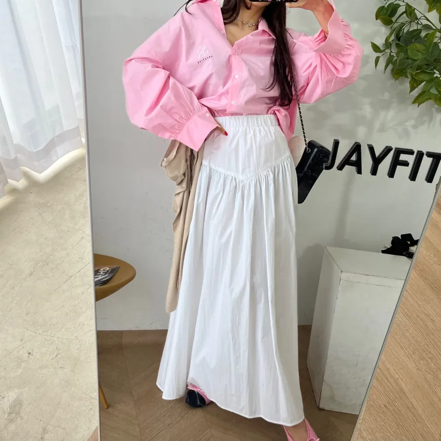 

Ретро-юбка миди с драпировкой на талии, женская, эластичная, утягивающая, А-силуэт, корейский стиль, с завышенной талией, из смесового хлопка, весна 2026