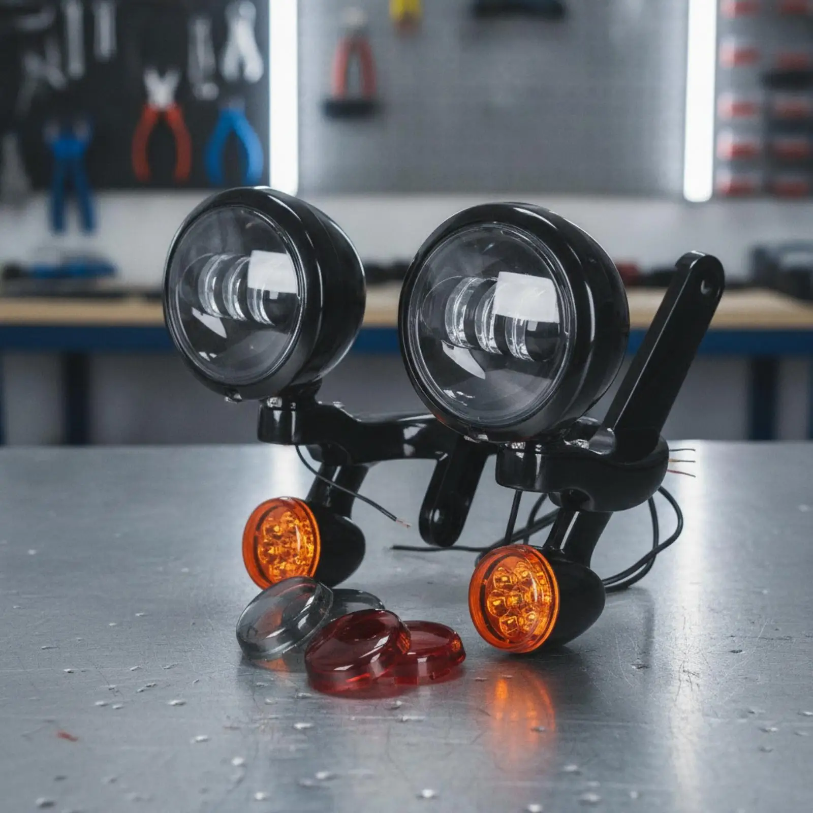 Motorcycle Light Bracket with Lens Covers Aluminum Alloy Fog Light Bracket with Turn Indicators LED for Motorcycle Owners, Night