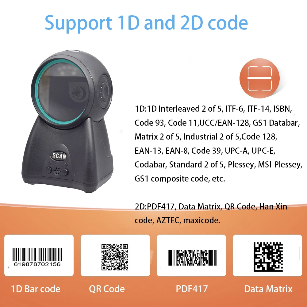 Supermarket Auto Scanning Barcode Reader 1D 2D Barcode Scanner QR code Payment code Scanner