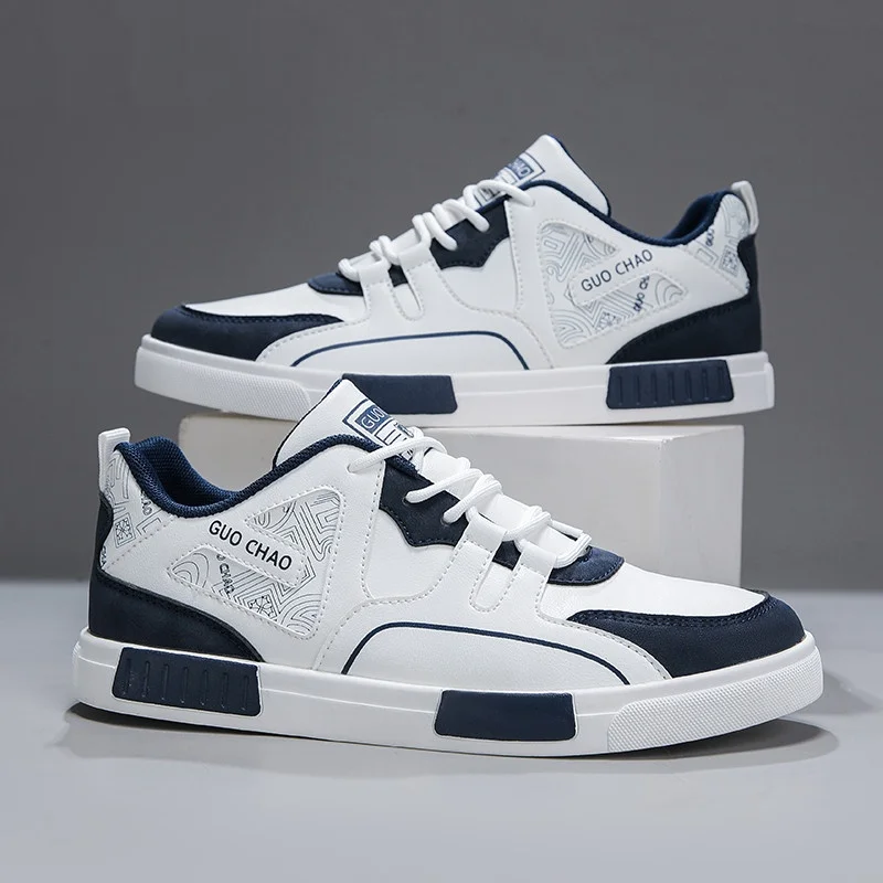 Men Board Shoes Spring Autumn National Trend Sneakers Color Block Geometric Pattern Letter Print Thick Flat Sole Walk
