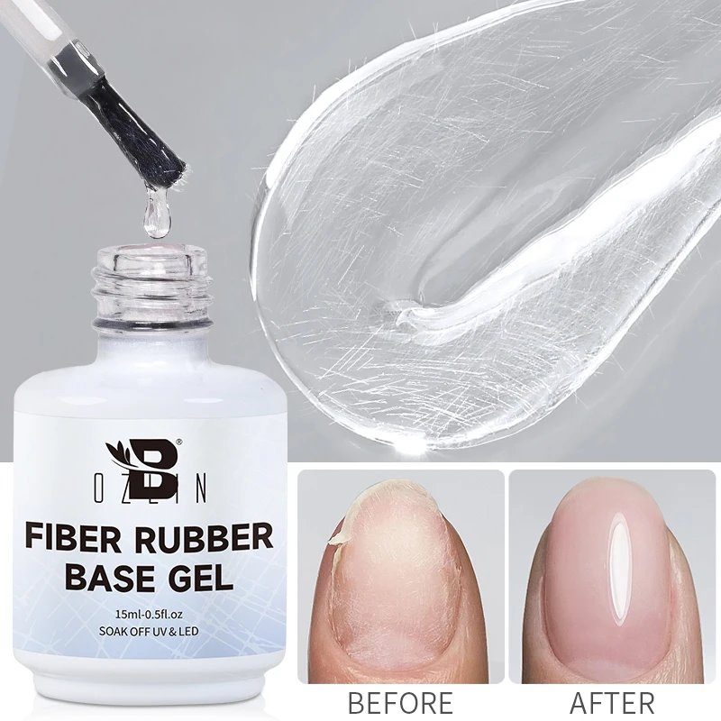 BOZLIN 15ML Fiber Rubber Base Gel For Broken Nail Repaired Fiberglass Clear Quick Building Soak Off  UV Construction Gel Varnish