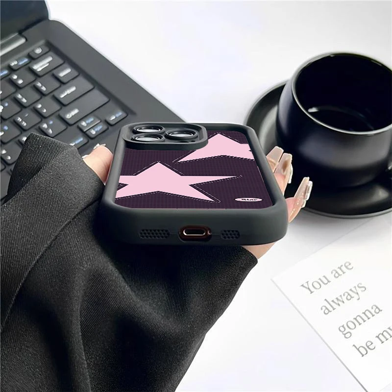 حافظة لهاتف آيفون 11 12 13 14 15 16PRO MAX PLUS نمط نجمة أرجوانية بسيطة تغطية كاملة للعدسات لمنع السقوط حافظة هاتف من البولي يوريثان