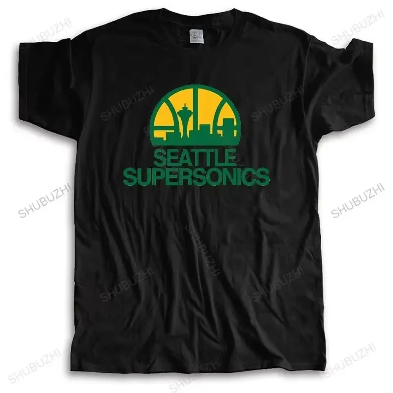 2025 New Fashion Brand T Shirt Men's Loose Seattle Supersonics Brand T-shirt Cottonsummer Teeshirt Plus Size Drop Shipping