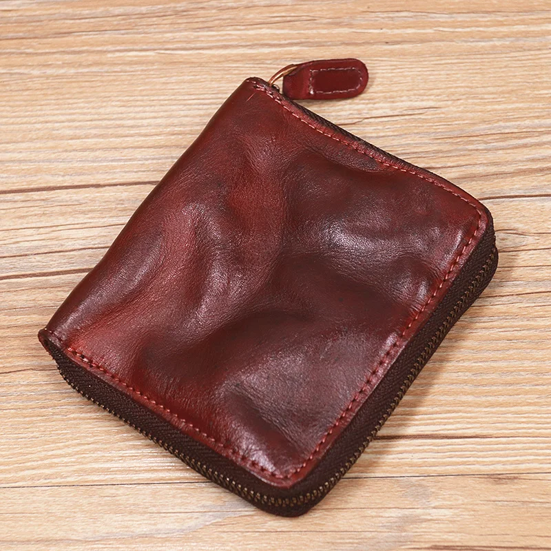 Vintage Genuine Leather Wallet For Men Luxury Short Coin Purses Multi Function Card Holde Zipper Male Money Clip