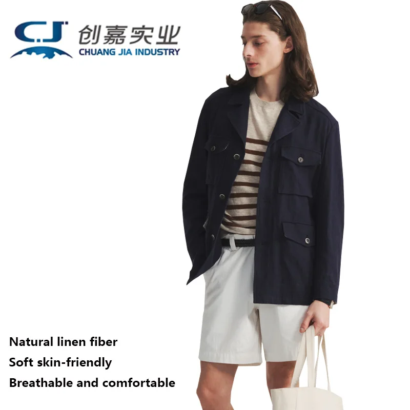 100% High-end Natural Pure Linen Men's Long-sleeved Top, Business and European Style Coat, Elegant and Casual Men's Clothing