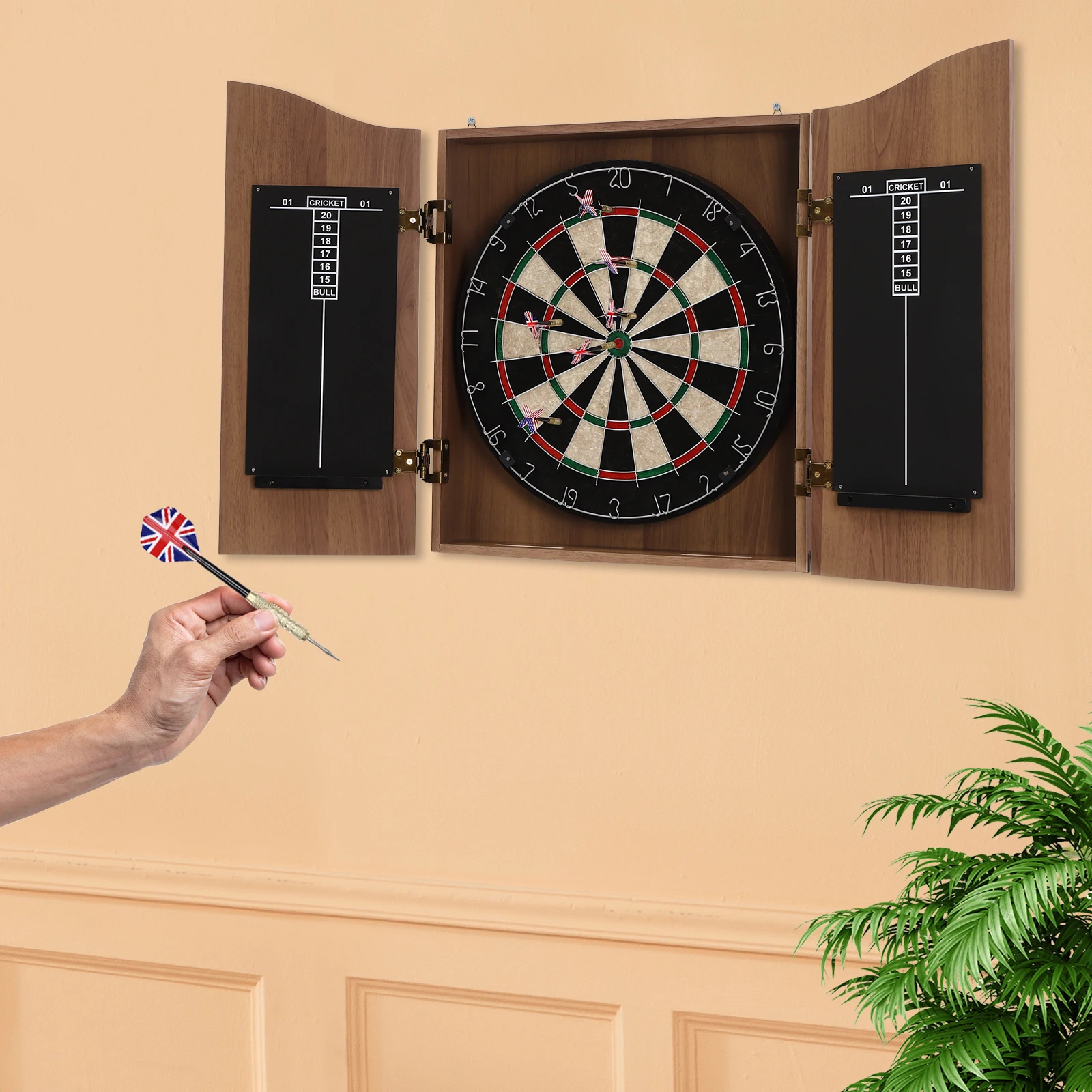 

Wall-Mounted Dartboard, Brown Dart Board Set with Cabinet, High Quality MDF & Sisal, Multi-Functional Decoration for Home, Club