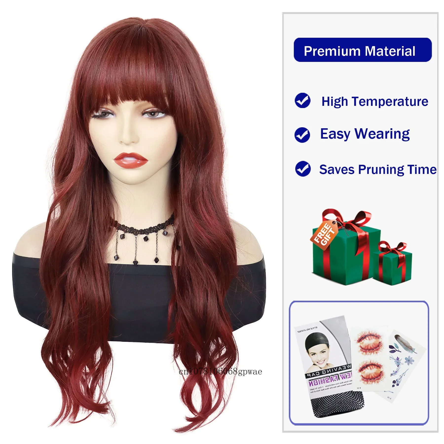 Wig Cosplay keriting Auburn Wig bergelombang panjang sintetis untuk wanita Wig untuk wanita tampak alami pesta kostum suhu tinggi