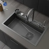 Hot Selling Multifunctional Topmounted Stainless Steel Single Bowl Waterfall Kitchen Sink Combo Set with Pull Out Sprayer Faucet