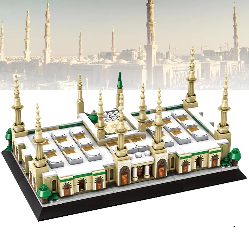 Arquitetura famosa islâmica al-masjid al-nuwi bloco de construção masjidal-madinah arábia saudita modelo define brinquedos de tijolo para presente