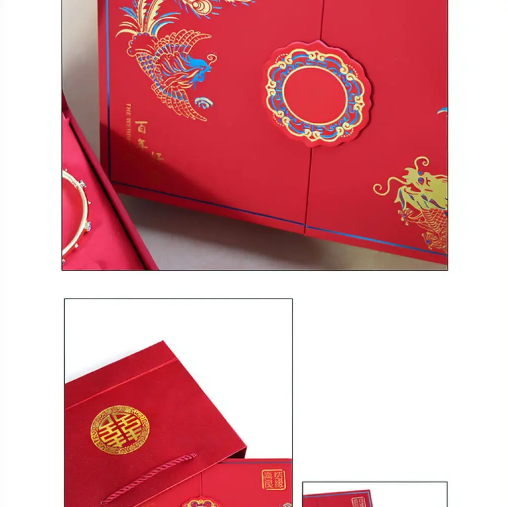 Chinese Wedding Jewelry Box For Engagement Gold Ornaments Organizer Luxury Velvet Case Storage Container For Necklace Bracelet