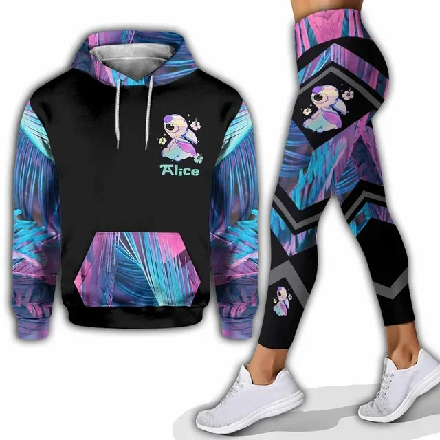 New Disney Stitch Women Hoodie and Leggings Set For Women\'s Y2k Yoga Pants Sweatpants Fashion Casual Leggings Track Suit