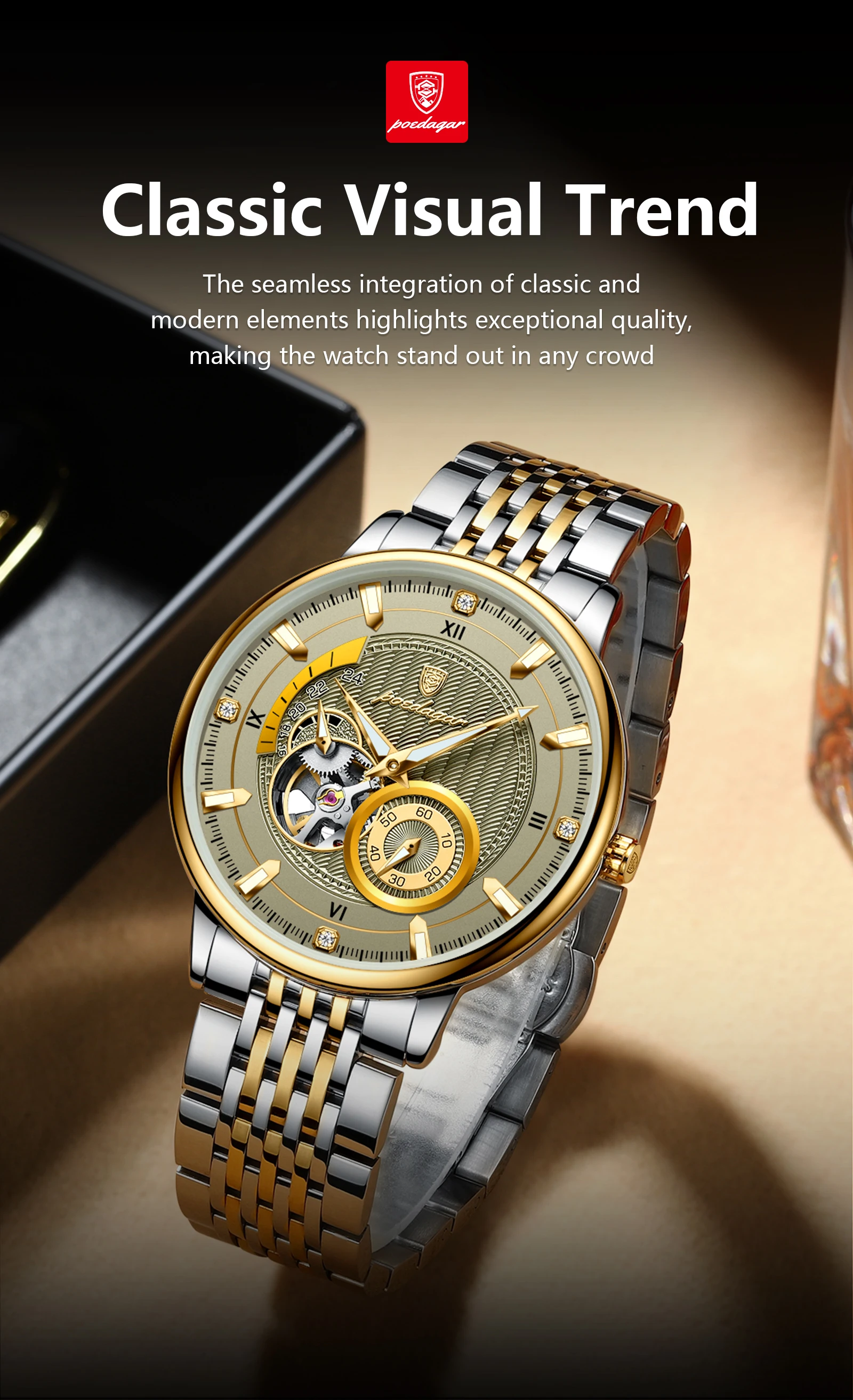 POEDAGAR Top Luxus Mann Armbanduhr Leucht Hohl Tourbillon Edelstahl Männer Uhr Mechanische Automatische herren Uhren Reloj – Detail 6