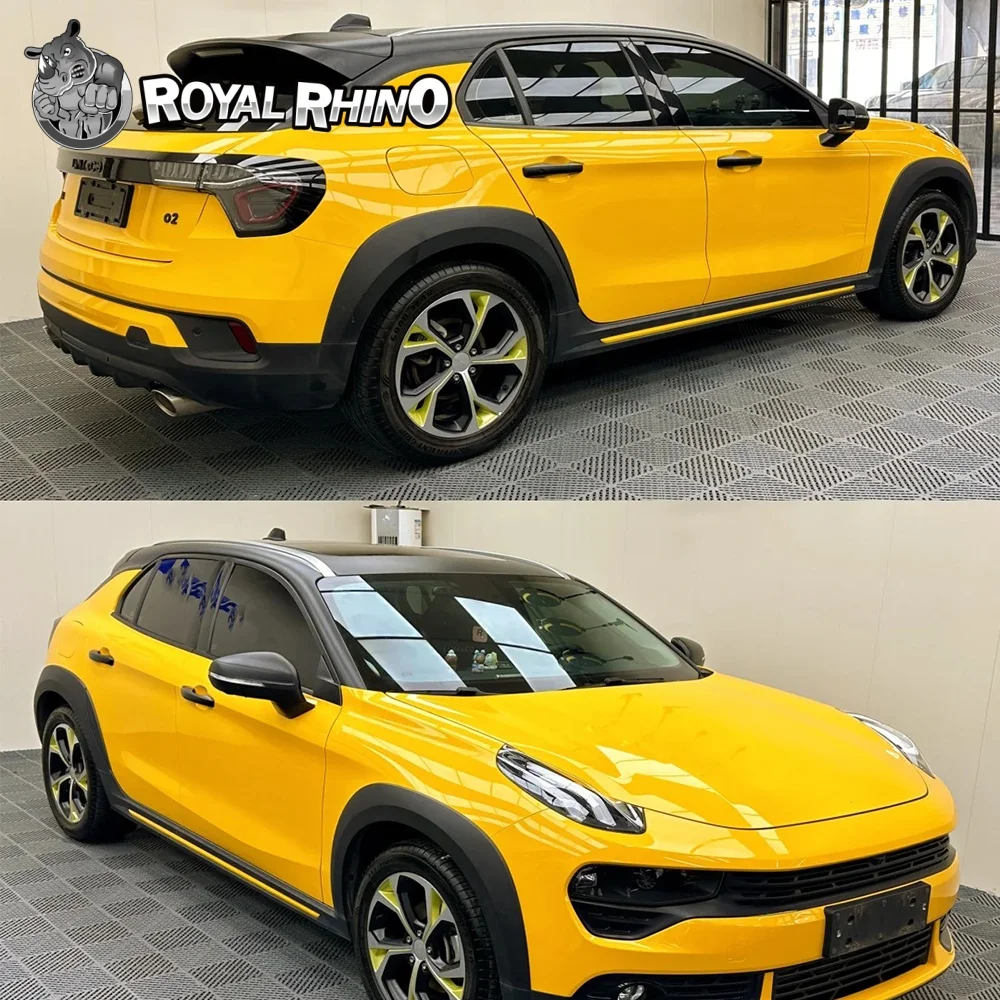 

1.52*18M PET Crystal Deep Yellow Car Wrap Vinyl Roll Vehicle Whole Body High Bright Wrapping Film Decal Sheet Air Release