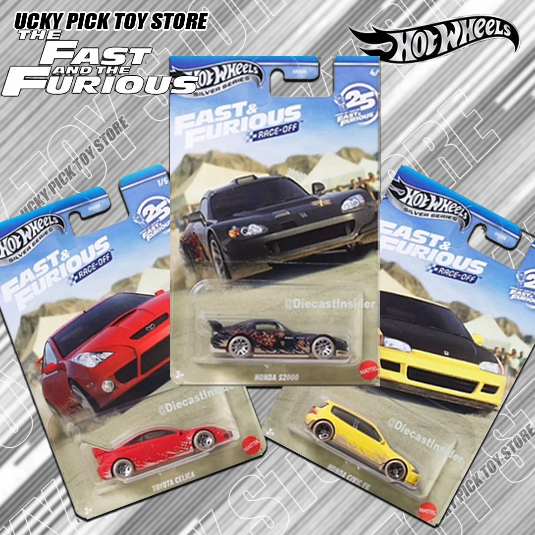 Hot Wheels 2026, Modelo de Auto a Escala, Serie Fast and Furious Race Off, HNR88 P, Toyota Celica, Mazda Rx7, Volkswagen Jetta, Honda Civic