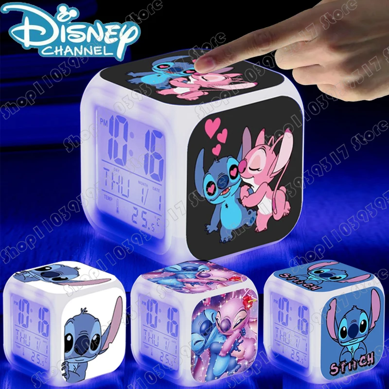 Disney LED Alarm Clock Night Light Cartoon Fashion Desktop Decoration Anime Stitch Time Light Children's Bedhead Ornament Gift