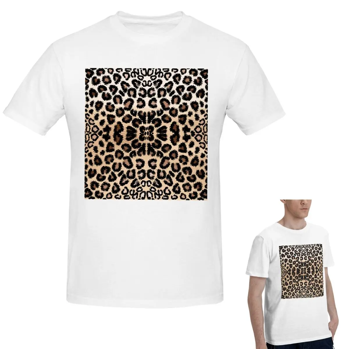 

100% Cotton Cheetah Pattern Leopard Texture Print T-Shirt Men's Classic Oversized T Shirt Men O-Neck Summer Shirts Tops S-6XL