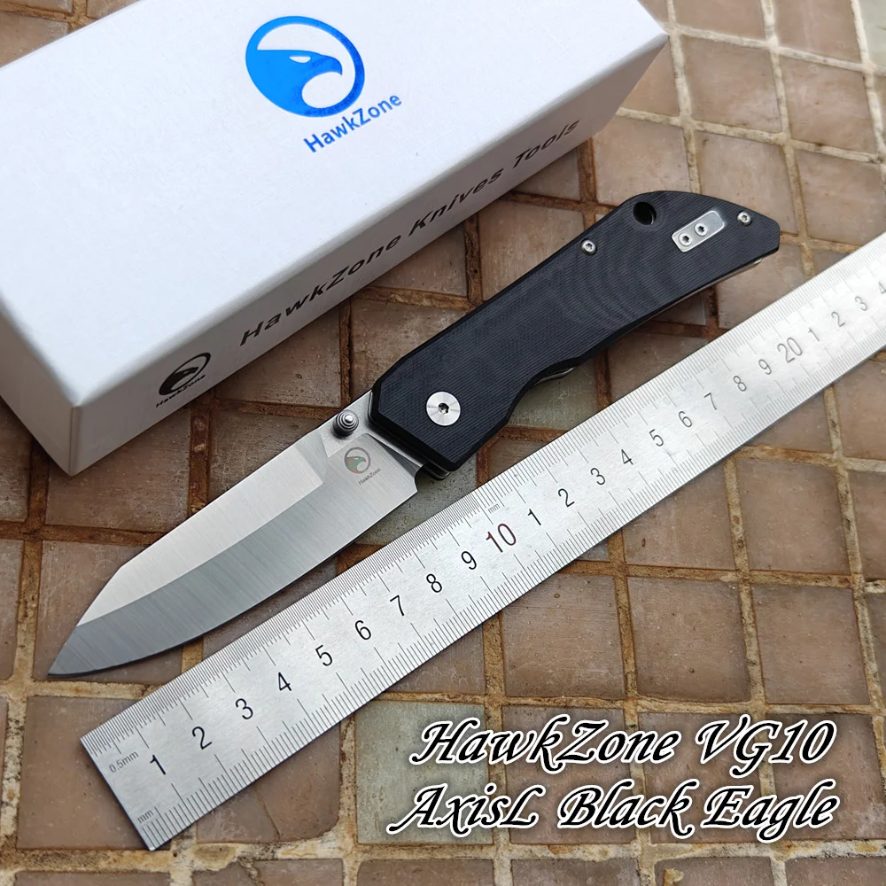 Cuchillo Plegable HawkZone Black Eagle AxisL con Hoja Vg10, Rodamiento Cerámico, Mango G10, para Supervivencia, Cocina, Camping, Actividades al Aire Libre, Herramienta EDC