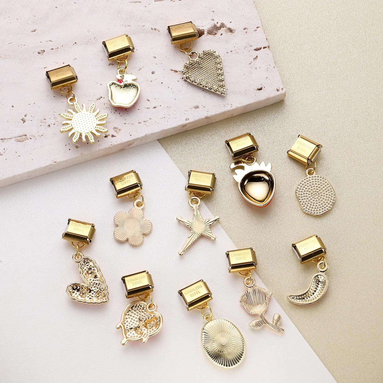 Colgantes de flor y estrella de corazón de Color rojo, aptos para módulo de encanto italiano de 9mm, pulsera de acero inoxidable para mujer y hombre, accesorios de fabricación DIY