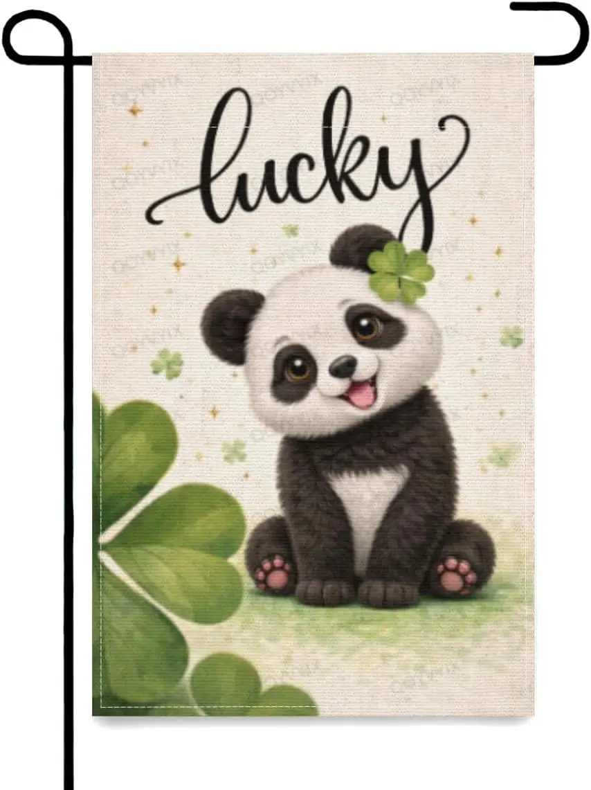 St. Patrick’s Day Garden Flag Lucky Panda Double Sided Outside Yard Decoration Small Yard Flag 12x18 Inch Porch Lawn Decor ZZM