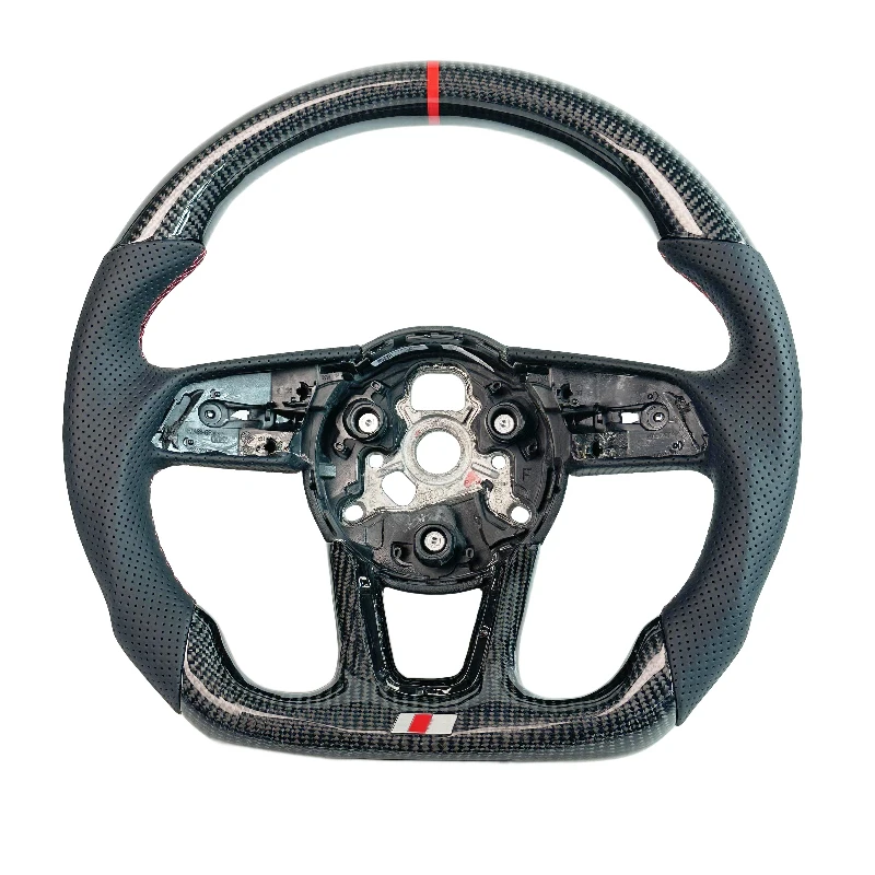 

Real Black Carbon Fiber Red Stitching Red Center Line Customizable DIY Steering Wheel Suitable for Audi A3 A4 A5 A6 A2 B8 B9 TT