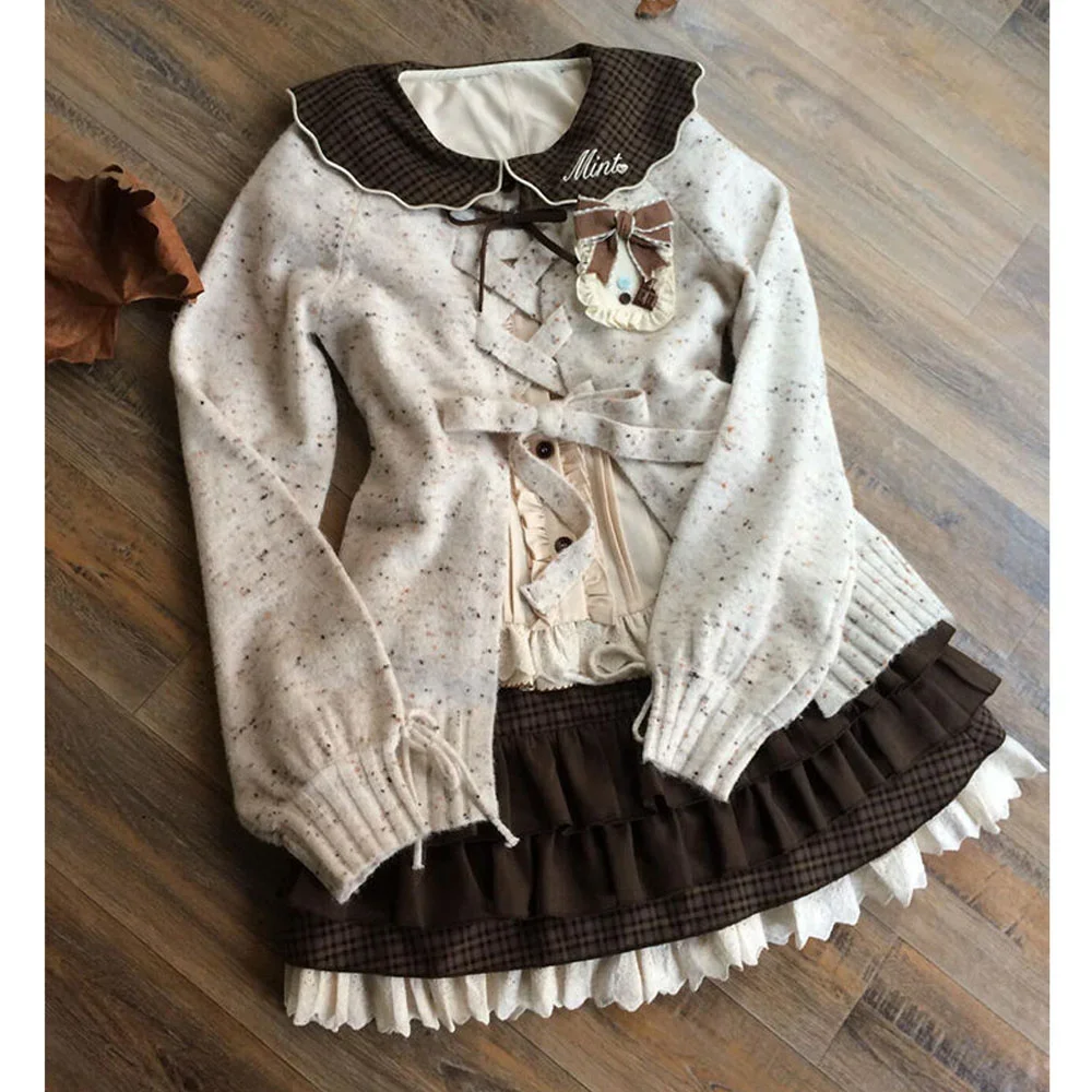 

Hollow Out Bandage Sweater 2026 Japanese Casual Streetwear JK Tops Sweet Lolita Cardigans Women Y2k Aesthetic Kawaii Bow Pocket