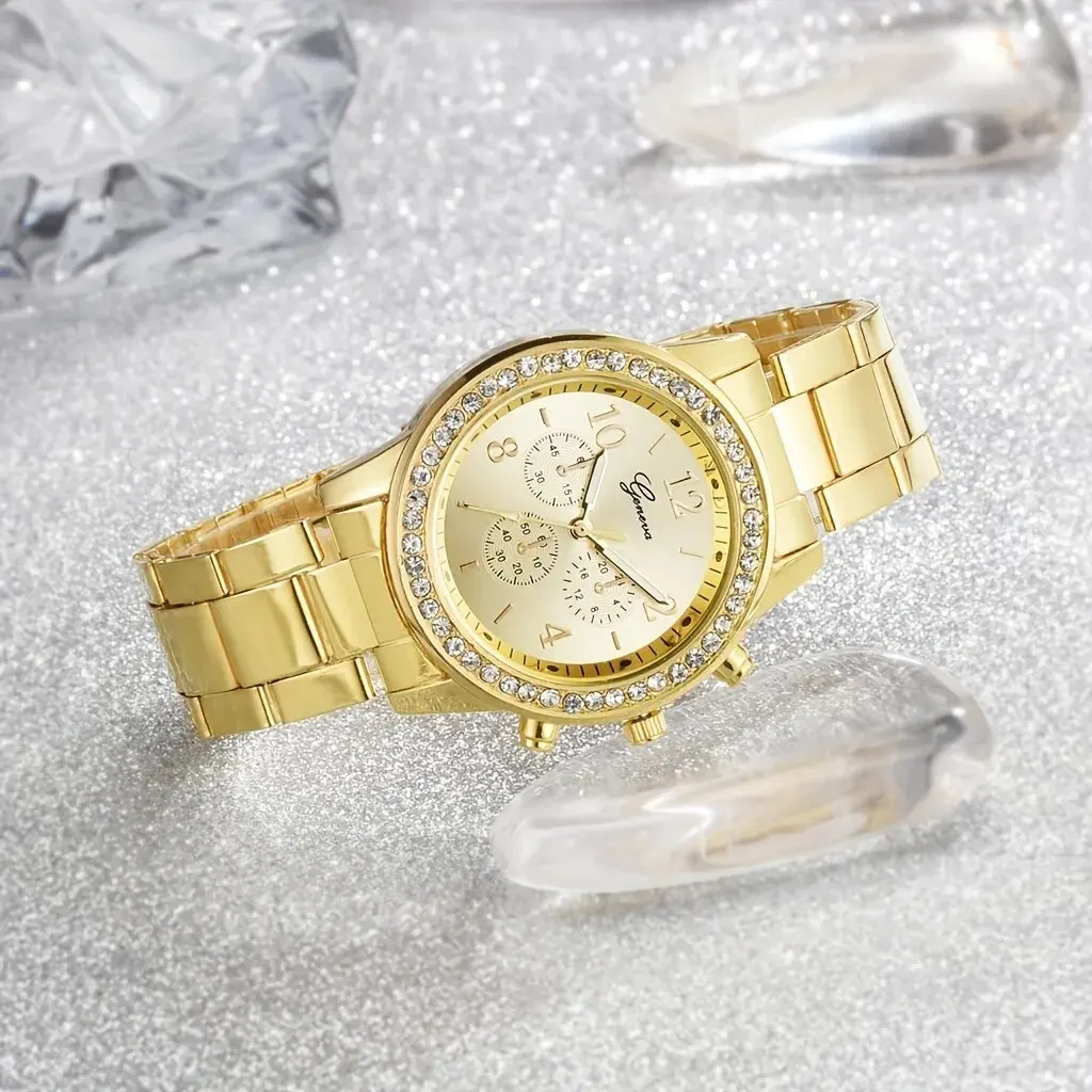 5 PCS Set Gold Watch Women Luxury Ring Necklace Earrings  display picture 1