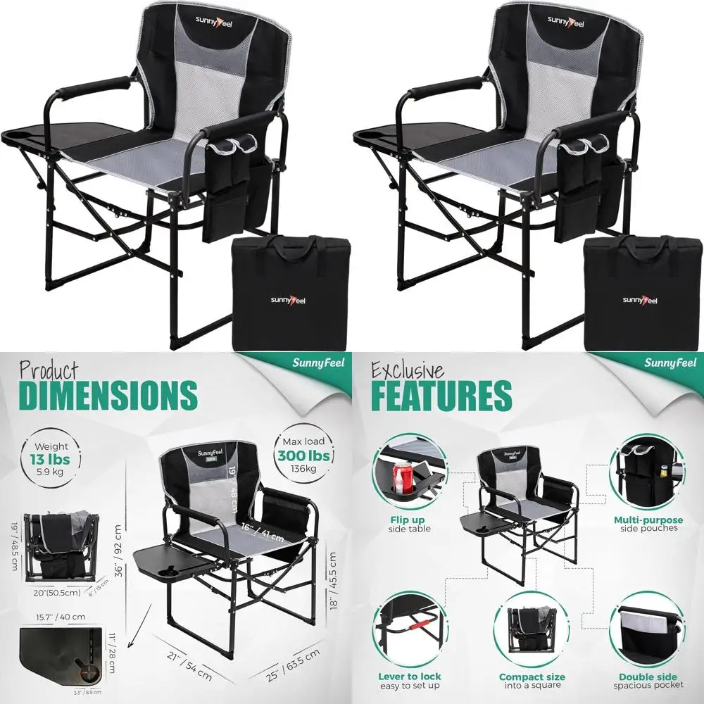 

Durable Oversized Folding Camp Chair with Side Table and Pocket for Outdoor Activities