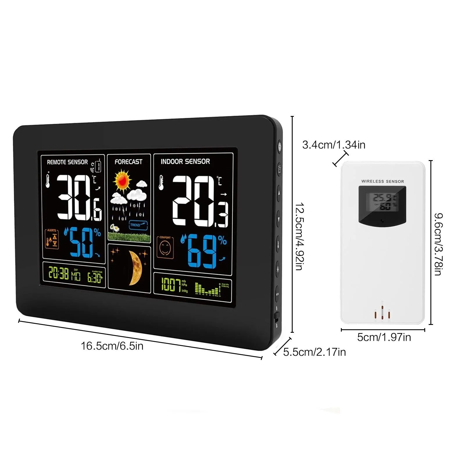 Digital Wireless Weather Station Color Display Forecast Clock with Outdoor Sensor Indoor Thermometer and Hygrometer