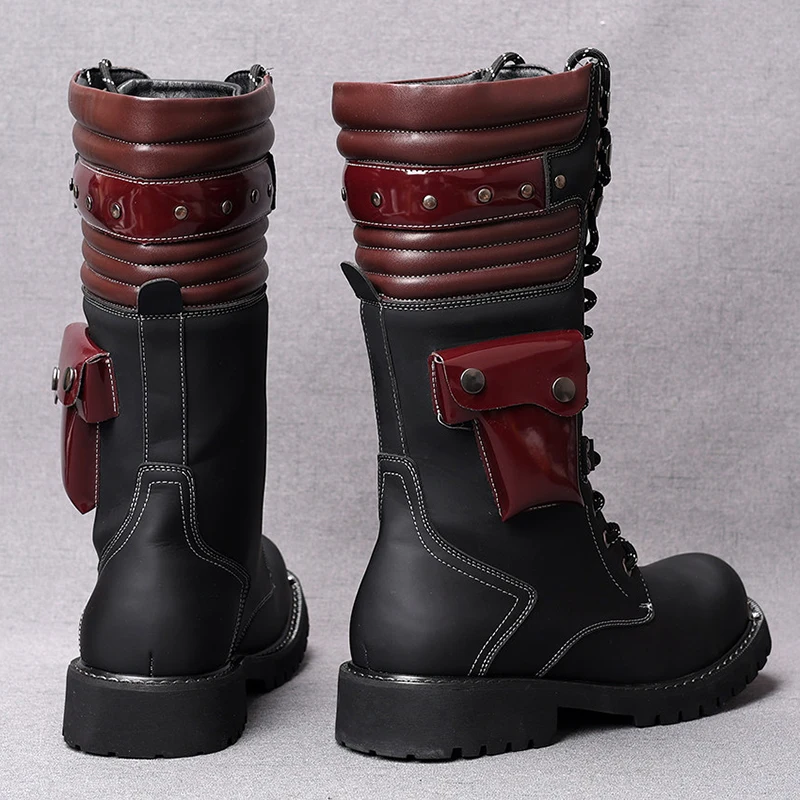men's fashion punk goth long motorcycle boots natural leather shoes cowboy platform boot black designer high knight botas hombre