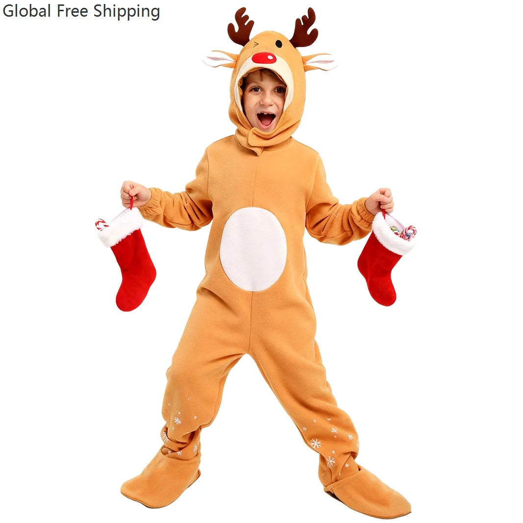 

Christmas Cute Children's Costume Christmas Elk Jumpsuit Holiday Stage Party Deer Baby Role Play Performance Costume Set 2025